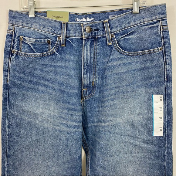 Men's Goodfellow Relaxed Denim Jeans 33x32 Straight Leg Blue  Medium Wash NEW - Picture 3 of 12